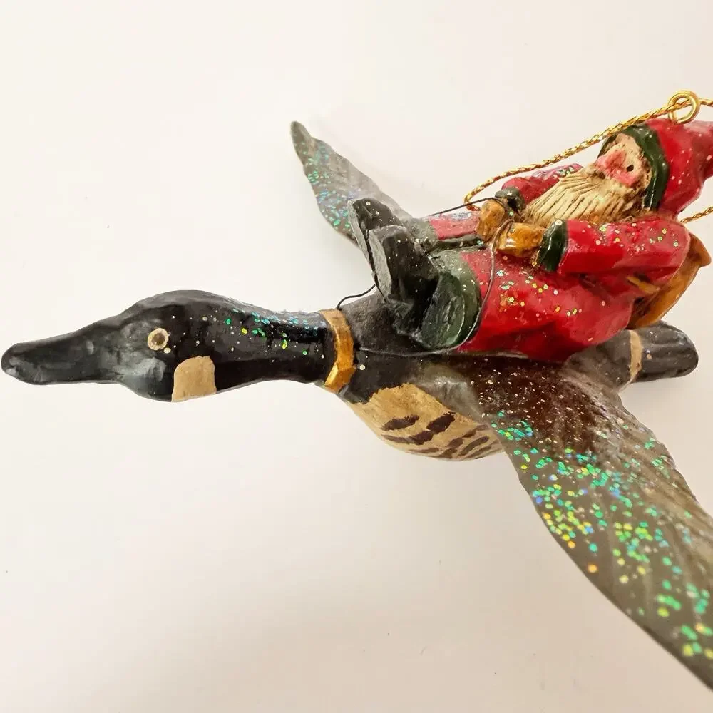 Pam Schifferl Ornament Santa Riding Flying a Canadian Goose Midwest CF Christmas